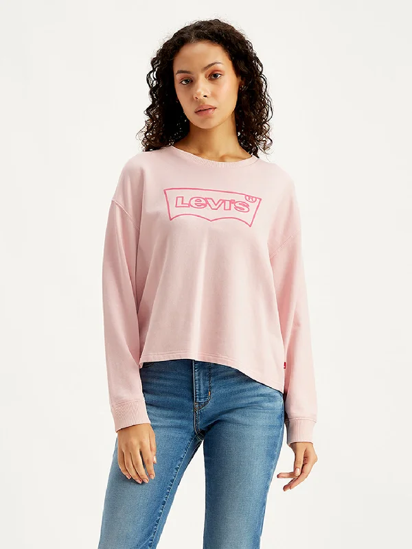 Women's Brand Logo Light-Pink Crew Neck Sweatshirt