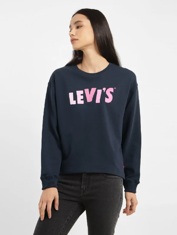 Women's Graphic Print Navy Crew Neck Sweatshirt