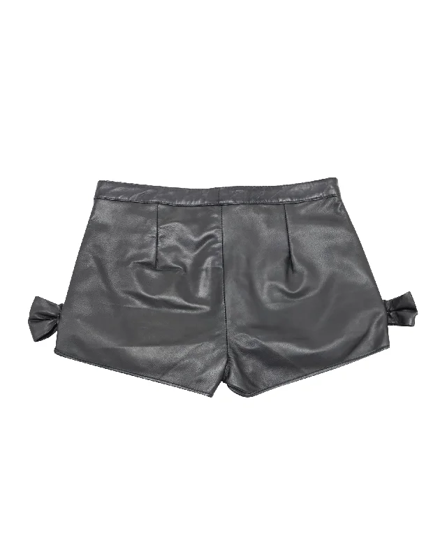 Red Valentino Shorts with Bow Details in Black Lambskin Leather