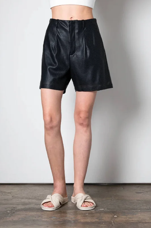 Vesta Vegan Perforated Faux Leather Shorts In Midnight