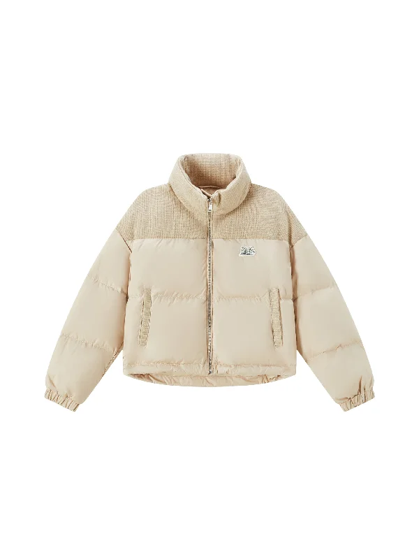 2-in-1 Beige Flannel Short Down Jacket