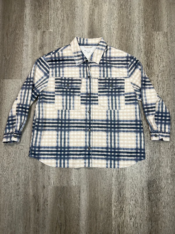 Jacket Shirt By Workshop In Blue & Cream, Size: L